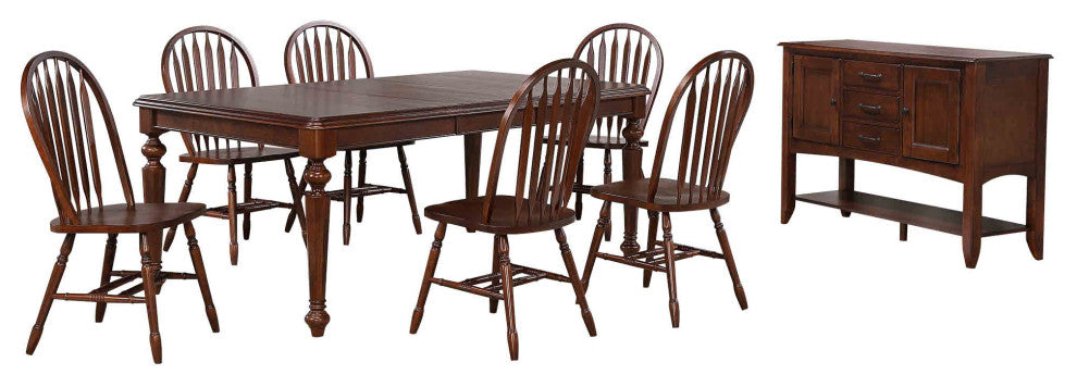 8-Piece 76" Extendable Butterfly Dining Table Set, Chestnut Brown Wood
