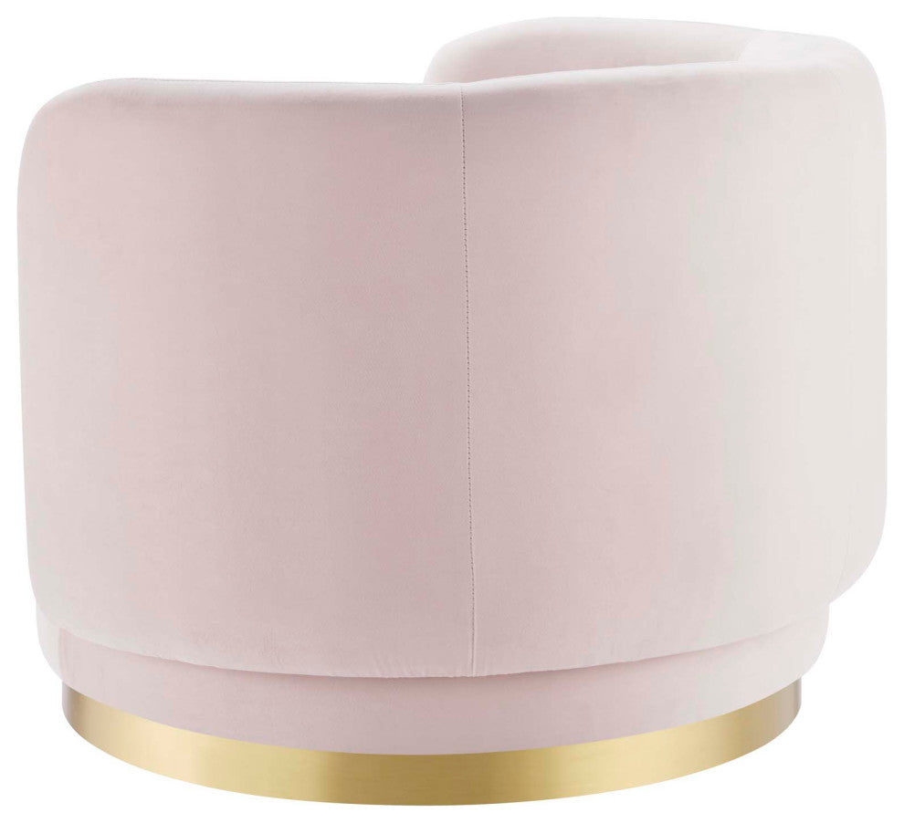 Armchair Swivel Accent Chair, Pink Gold, Velvet, Modern, Lounge Hospitality
