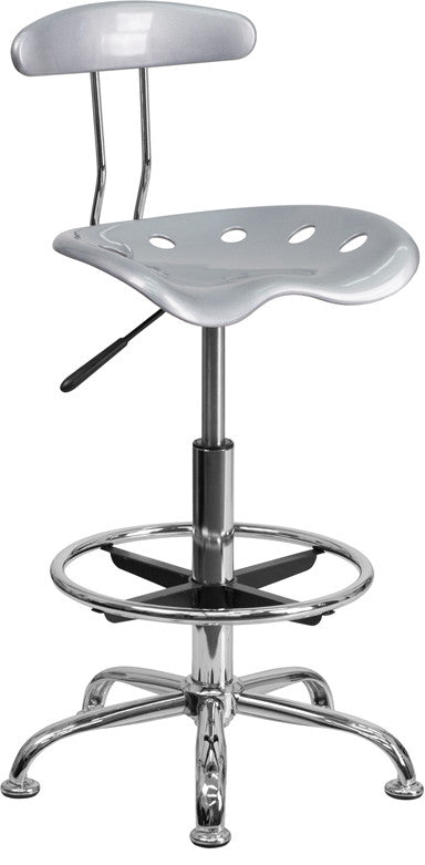 Vibrant Silver and Chrome Drafting Stool With Tractor Seat