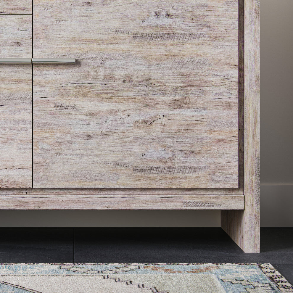 Esconde Bath Vanity, Natural Wood, 60", Double Sink, Freestanding