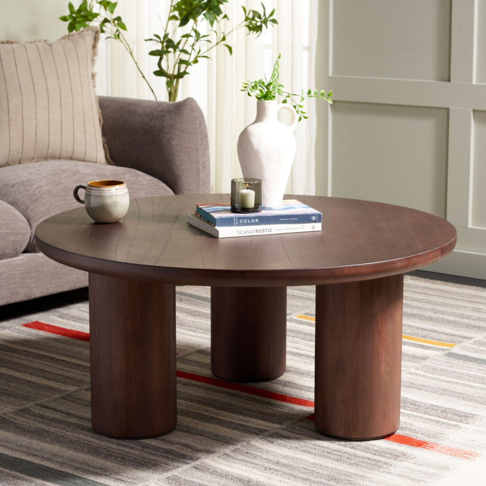 Safavieh Mork 3 Leg Round Coffee Table, Brown