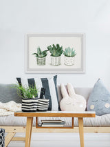 "Green Patterned Pots" Framed Painting Print, 12"x8"