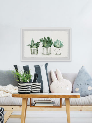 "Green Patterned Pots" Framed Painting Print, 12"x8"