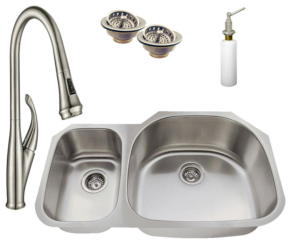 31.5" Undermount Stainless Steel 30/70 Double Bowl Kitchen Sink and Faucet Set