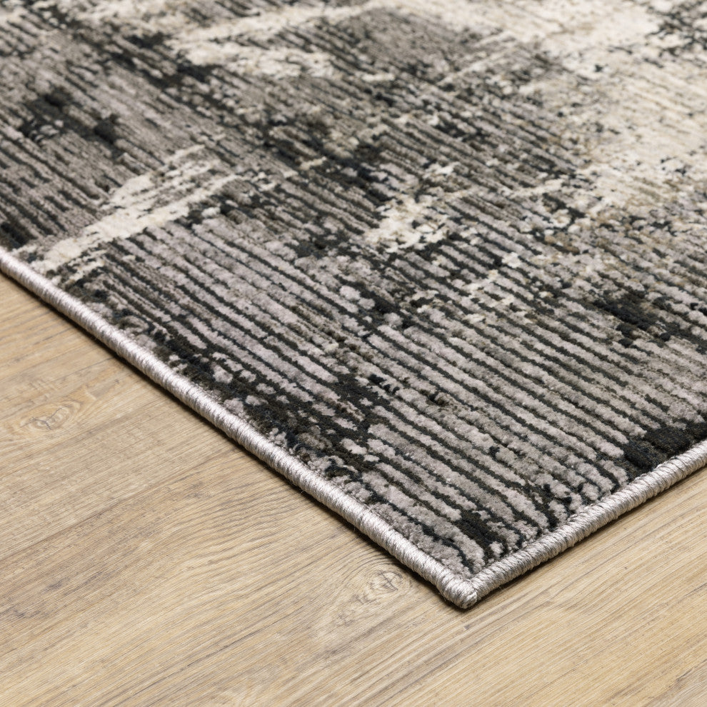 Noble Industrial Abstract Grey/ Ivory Indoor Area Rug, Grey, 5'3"x7'6"