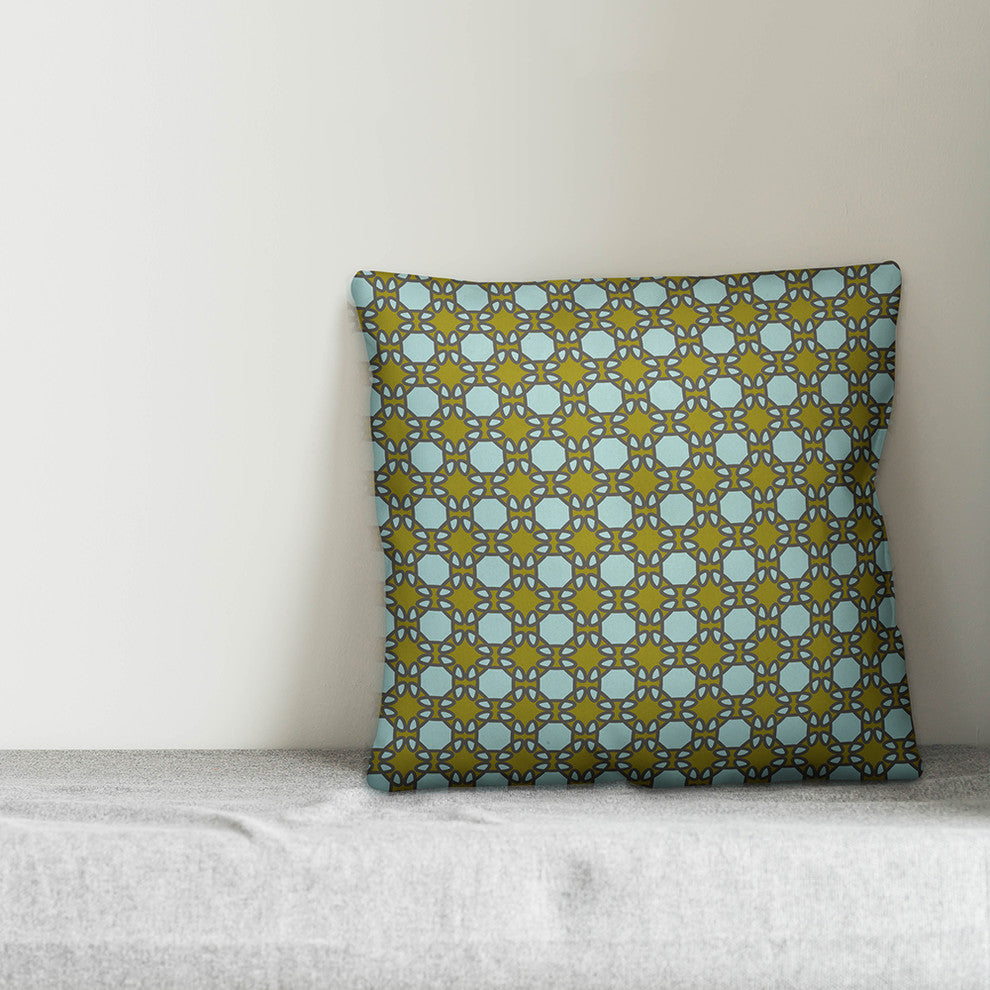 Folk Lattice Pattern, Green Throw Pillow Cover, 18"x18"