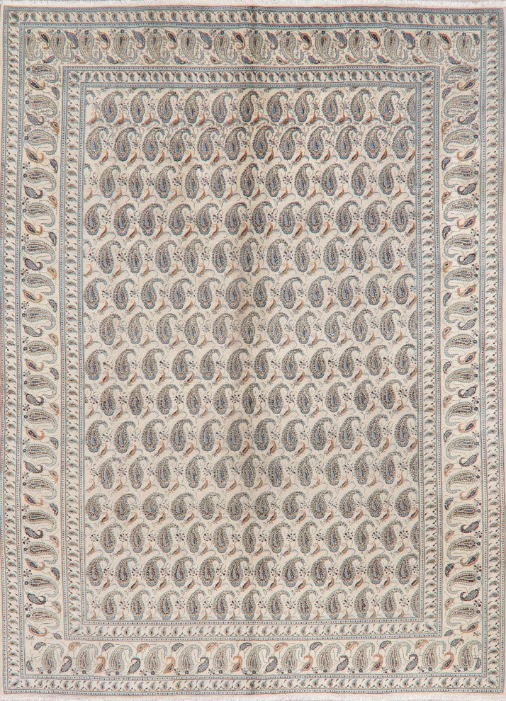 Consigned, Vintage Traditional Oriental Handmade Persian Area Rug, Beige, 9x12