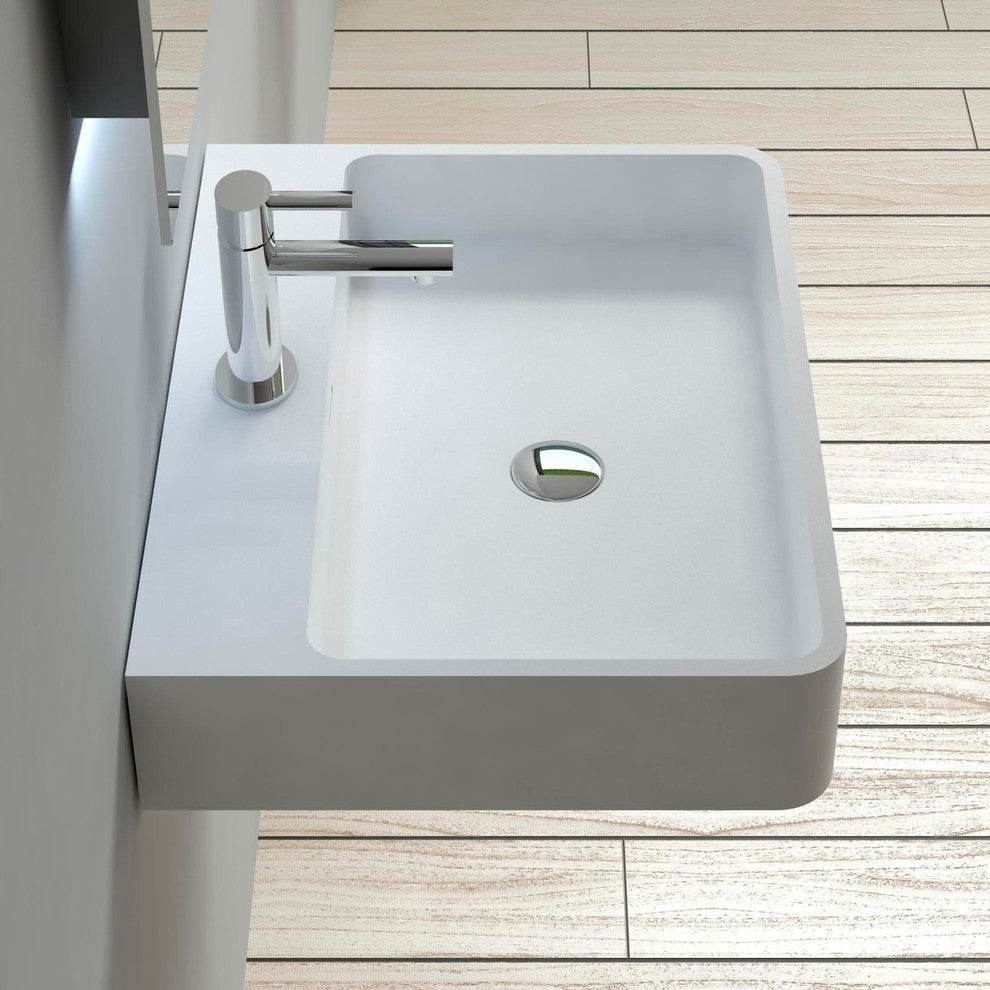 ADM Rectangular Wall Mounted Countertop Sink, White, 24", Glossy White