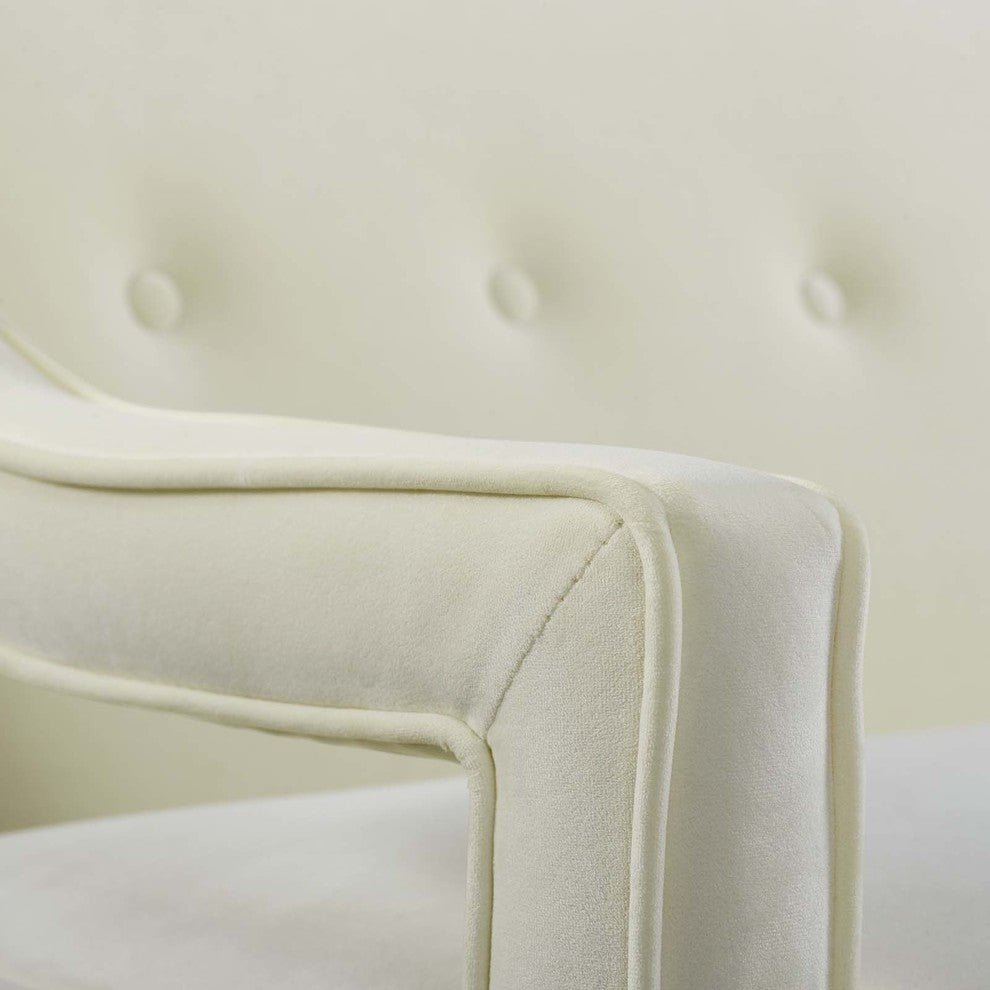 Concur Button Tufted Upholstered Velvet Sofa, Ivory
