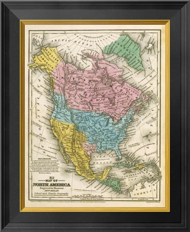 "Map of North America, 1839"  by Samuel Augustus Mitchell, 16x20"