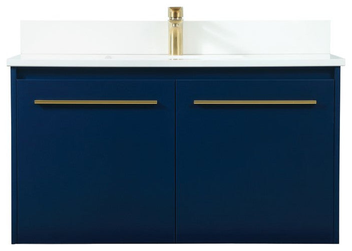Elegant VF44536MBL-BS 36" Single Bathroom Vanity, Blue With Backsplash