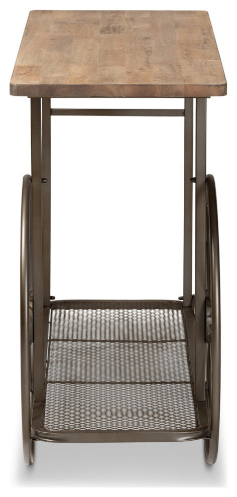 Leon Rustic Natural Wood and Black Metal Wheeled Console Table