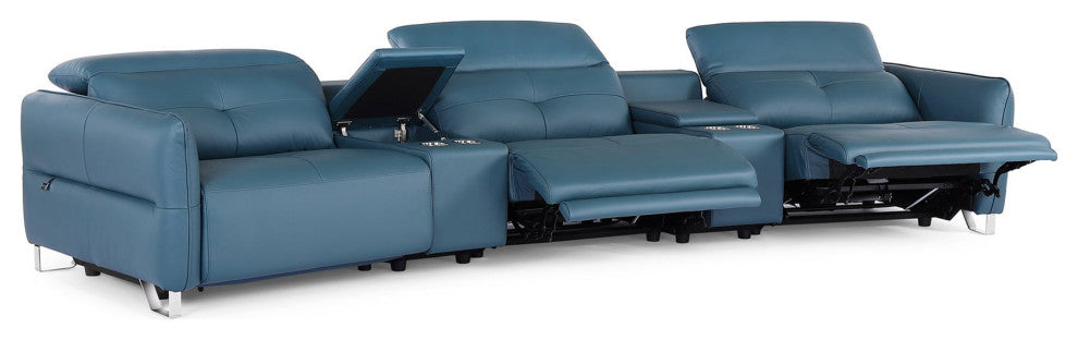 Macau Reclining Leather Sofa with Consoles in Dark Teal