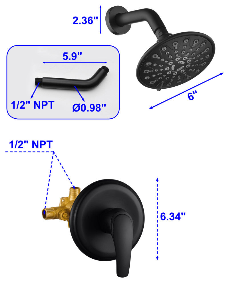 Shower Set, 6" Rainshower Head With Valve