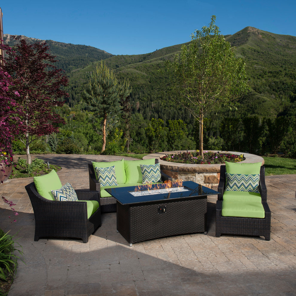 Deco 5 Piece Sunbrella Outdoor Patio Love and Club Fire Set, Ginkgo Green