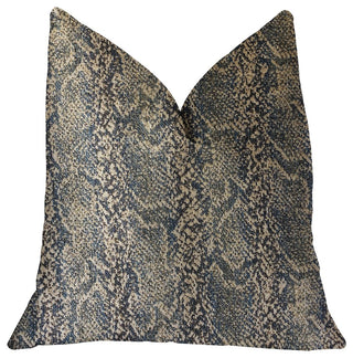 Exotic Phantom  Blue and Gold Luxury Throw Pillow, 20"x20"