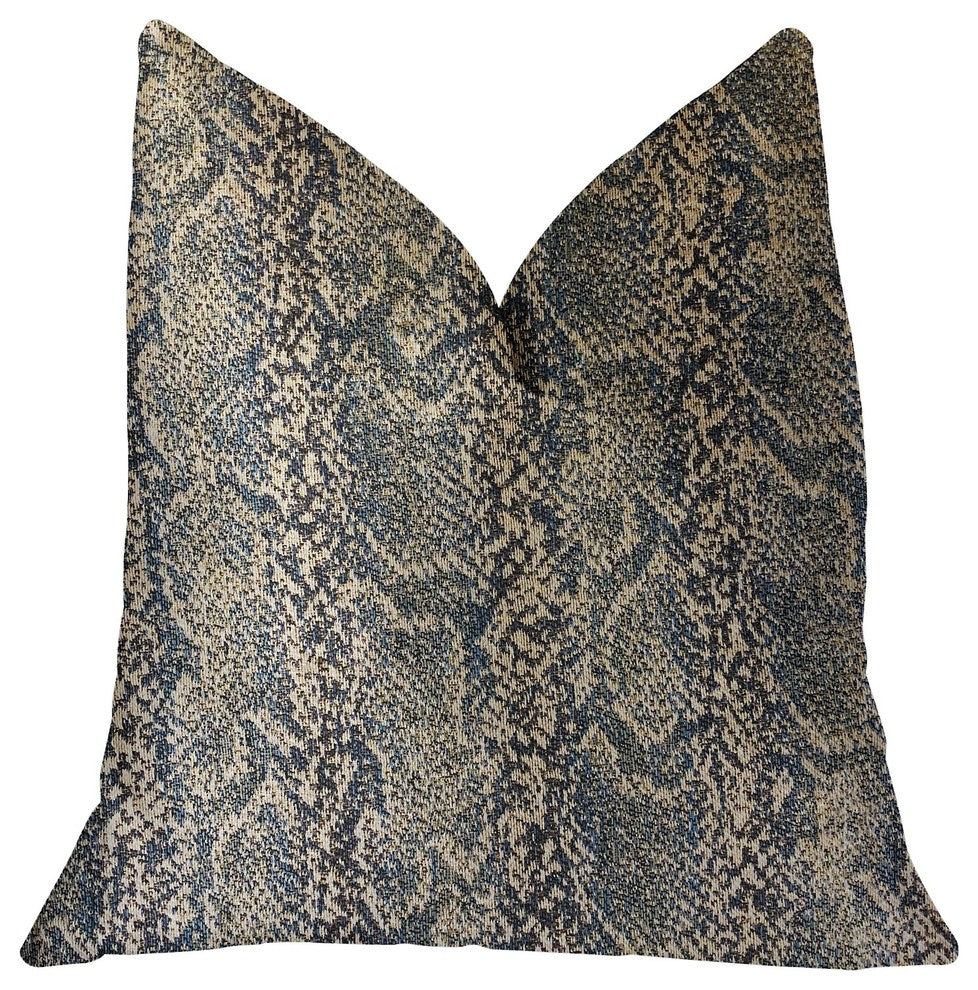 Exotic Phantom  Blue and Gold Luxury Throw Pillow, 20"x20"