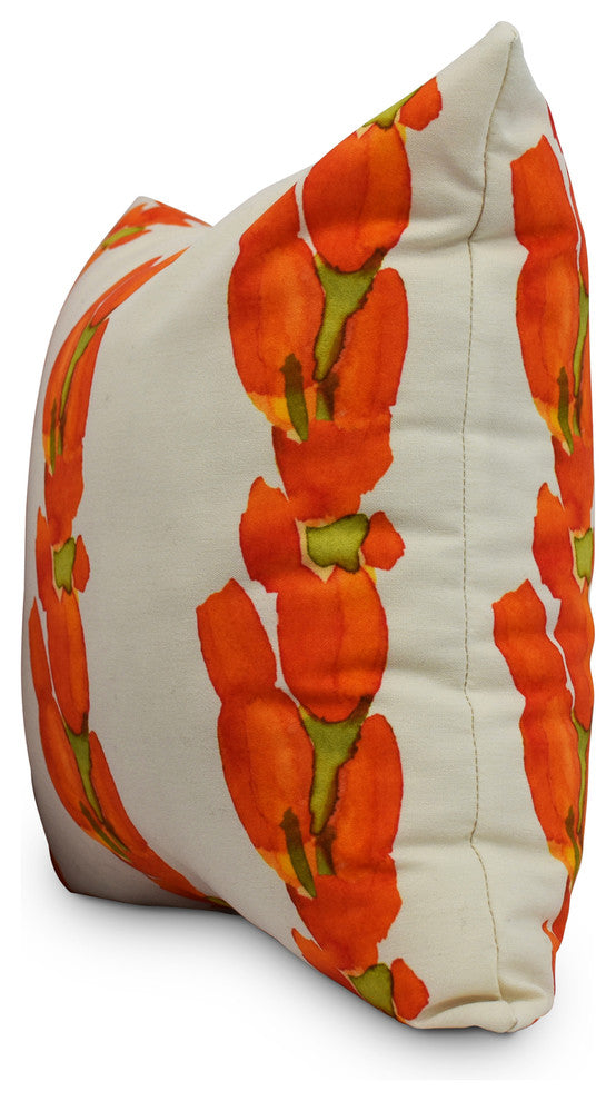 Sunset Tulip Stripe Decorative Floral Throw Pillow, Orange, 16"