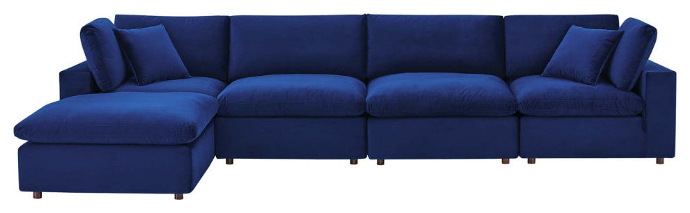 Sectional Sofa Set, Velvet, Blue Navy, Modern, Living Lounge Hotel Hospitality