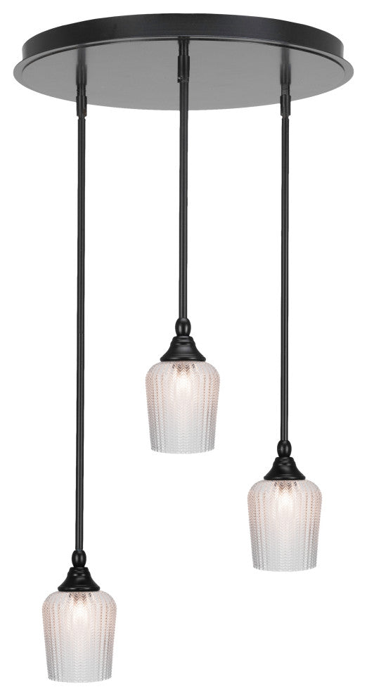Empire 3-Light Cluster Pendalier, Matte Black/Clear Textured