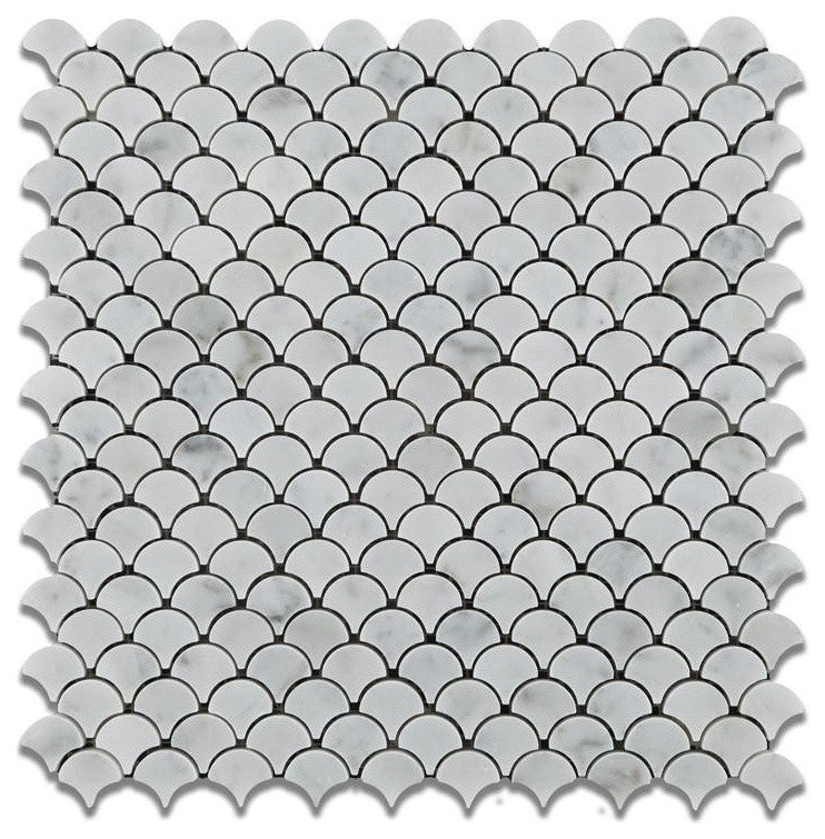 Carrara White Marble Honed Fan Mosaic Tile