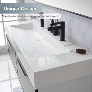 Vera Composite Granite Stone Console Bath Vanity Sink, White, 60"l X 19.7"w
