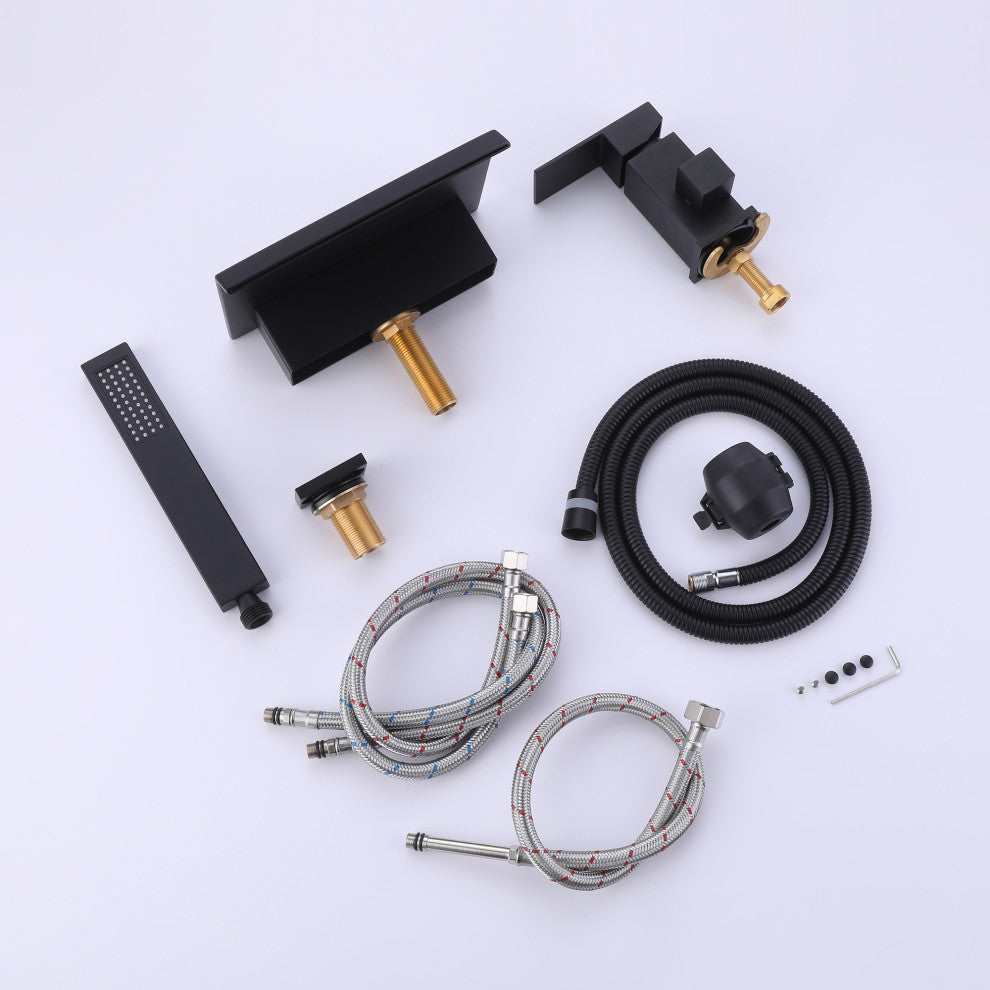 Deck Mounted Dual Handles Bathtub Faucet with Hand Shower