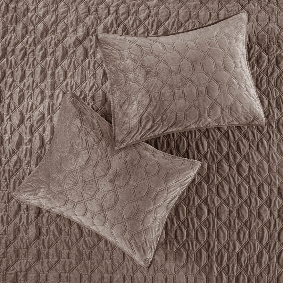 Madison Park Harper 3 Piece Velvet Quilt Set, Taupe