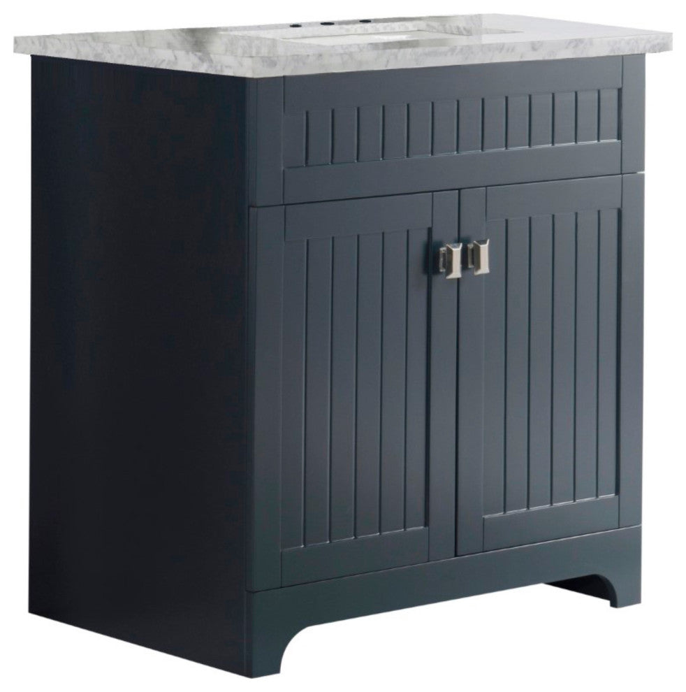31" Single Vanity, Dark Gray, White Marble Top