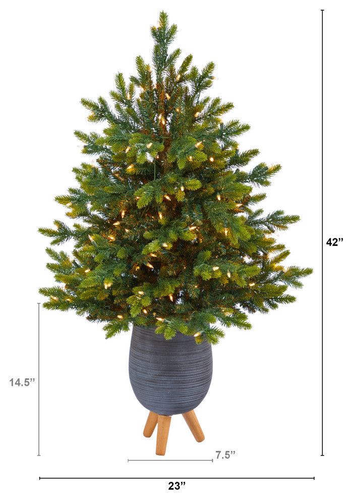 3.5' North Carolina Fir Faux Xmas Tree W/Lights & 563 Bendable Branches