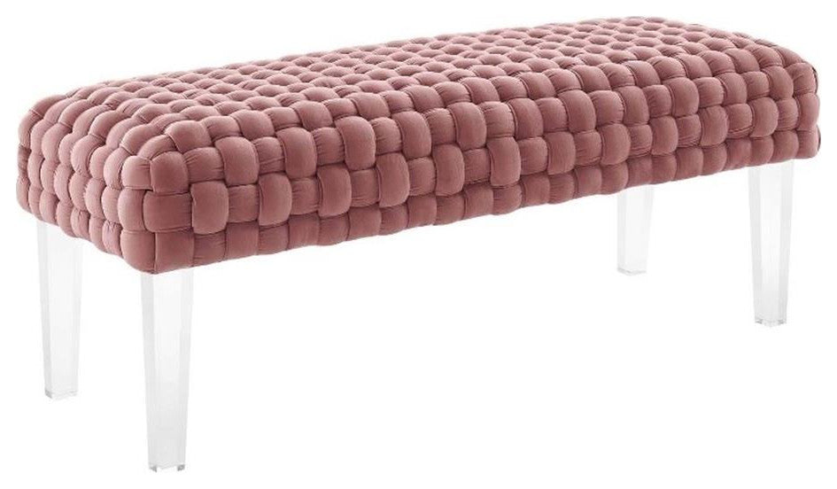Prologue Woven Performance Velvet Ottoman, Dusty Rose
