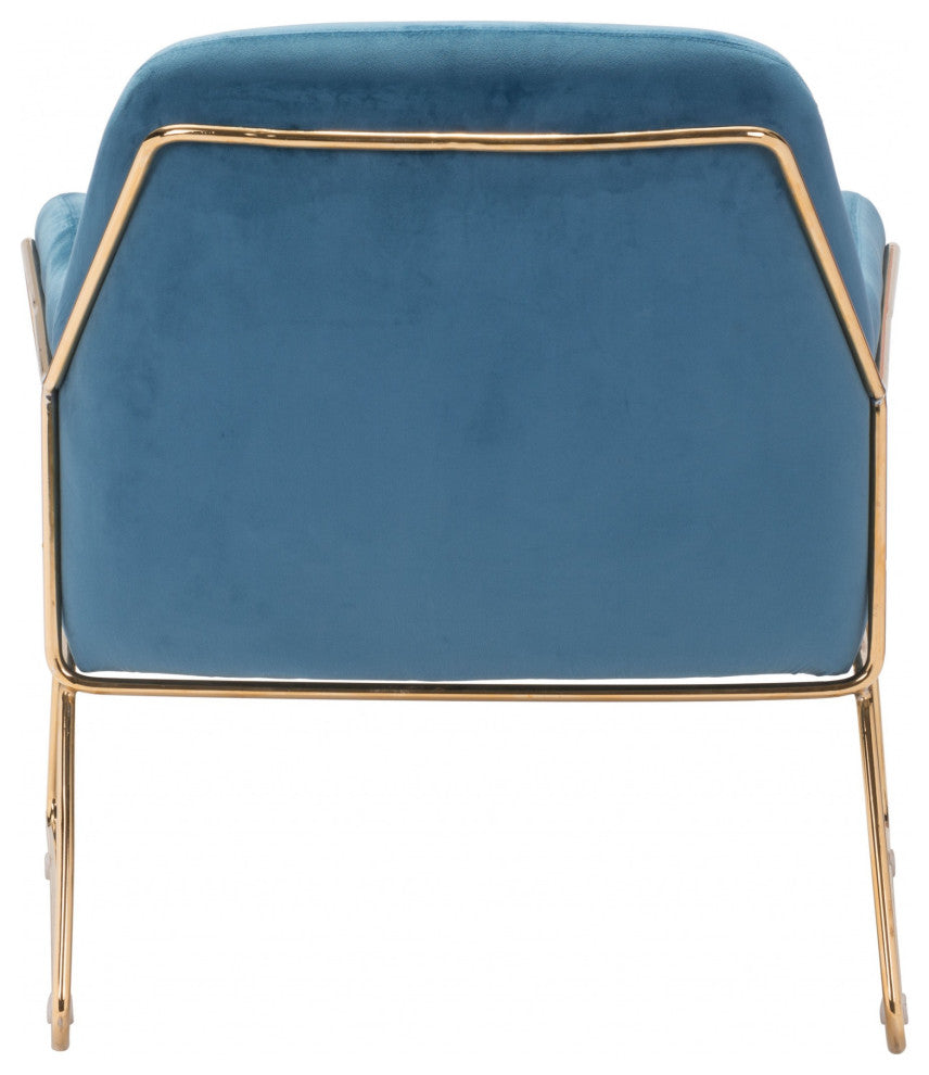 Comfy Square Teal Velvet and Gold Accent Arm Chair