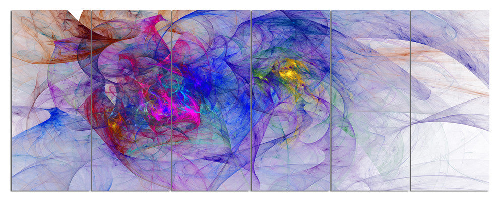 Blue Mystic Psychedelic Texture, Abstract Art on Canvas, 70"x28", 6 Panels