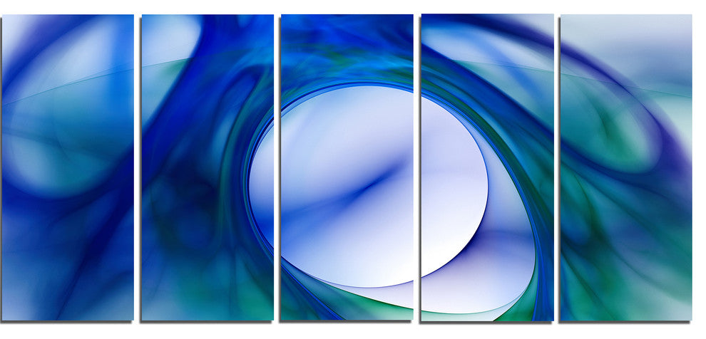 Mystic Blue Fractal, Abstract Wall Art Canvas, 60"x28", 5 Panels