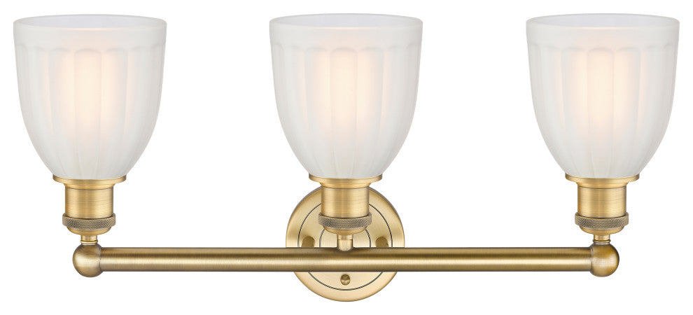 Brookfield 3-Light 24" Bath Vanity Light, Brushed Brass Finish, White Shade