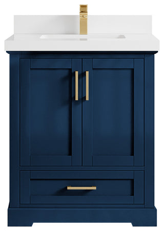 Boston 30 Single Sink Bath Vanity in Navy Blue 2" White Quartz