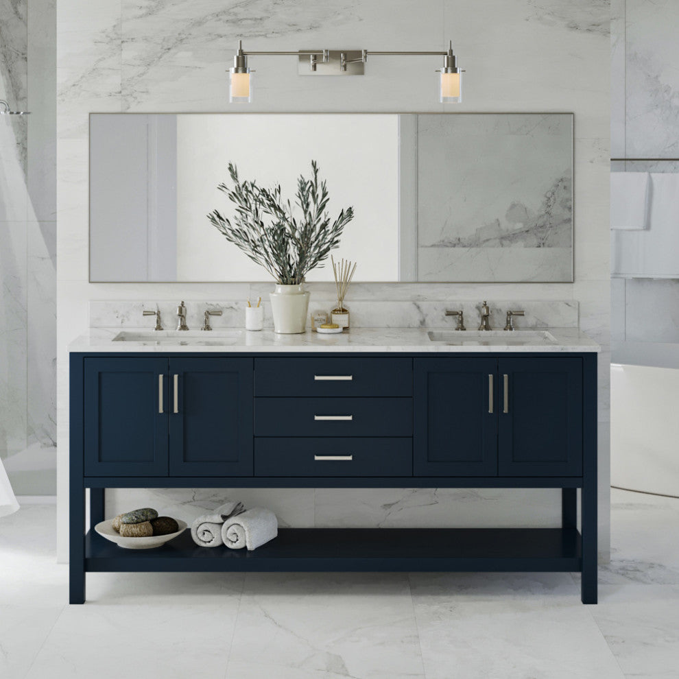 Magnolia 73" Rectangle Sinks Bath Vanity, 0.75" Carrara Marble