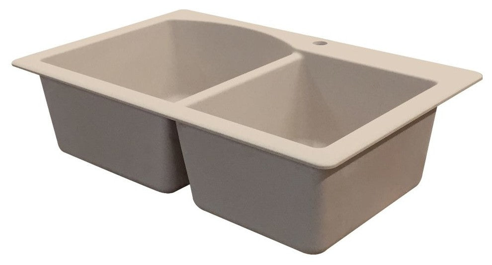 Aversa 33" silQ Granite Double Bowl Kitchen Sink with 2 Holes in Cafe Latte