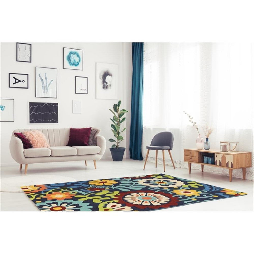 Linon Trio Frond Hand Tufted Polyester 8'x10' Rug in Blue
