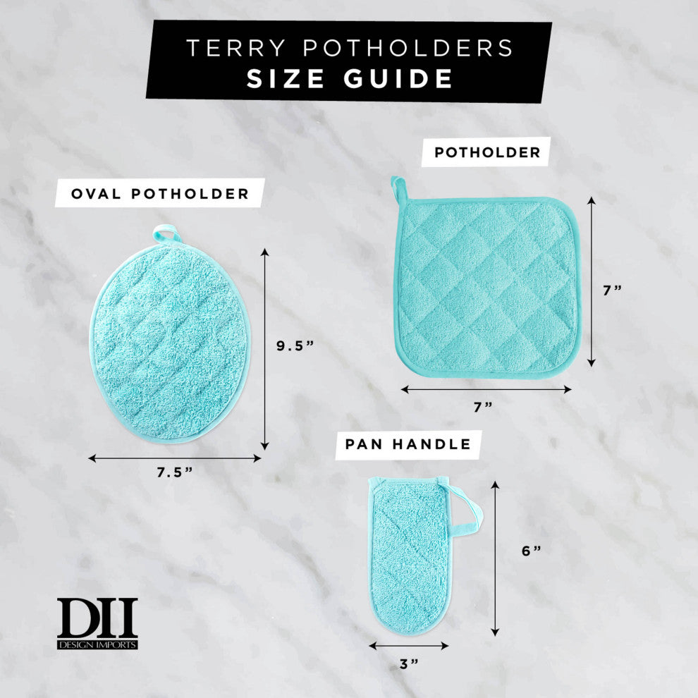 DII Aqua Terry Potholder, Set of 3