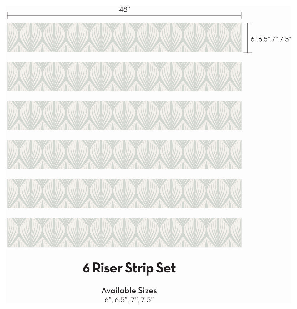 Elegant Modern Leaves Peel and Stick Stair Riser Strips, Sage, 48"w X 6"h, 6 Pack