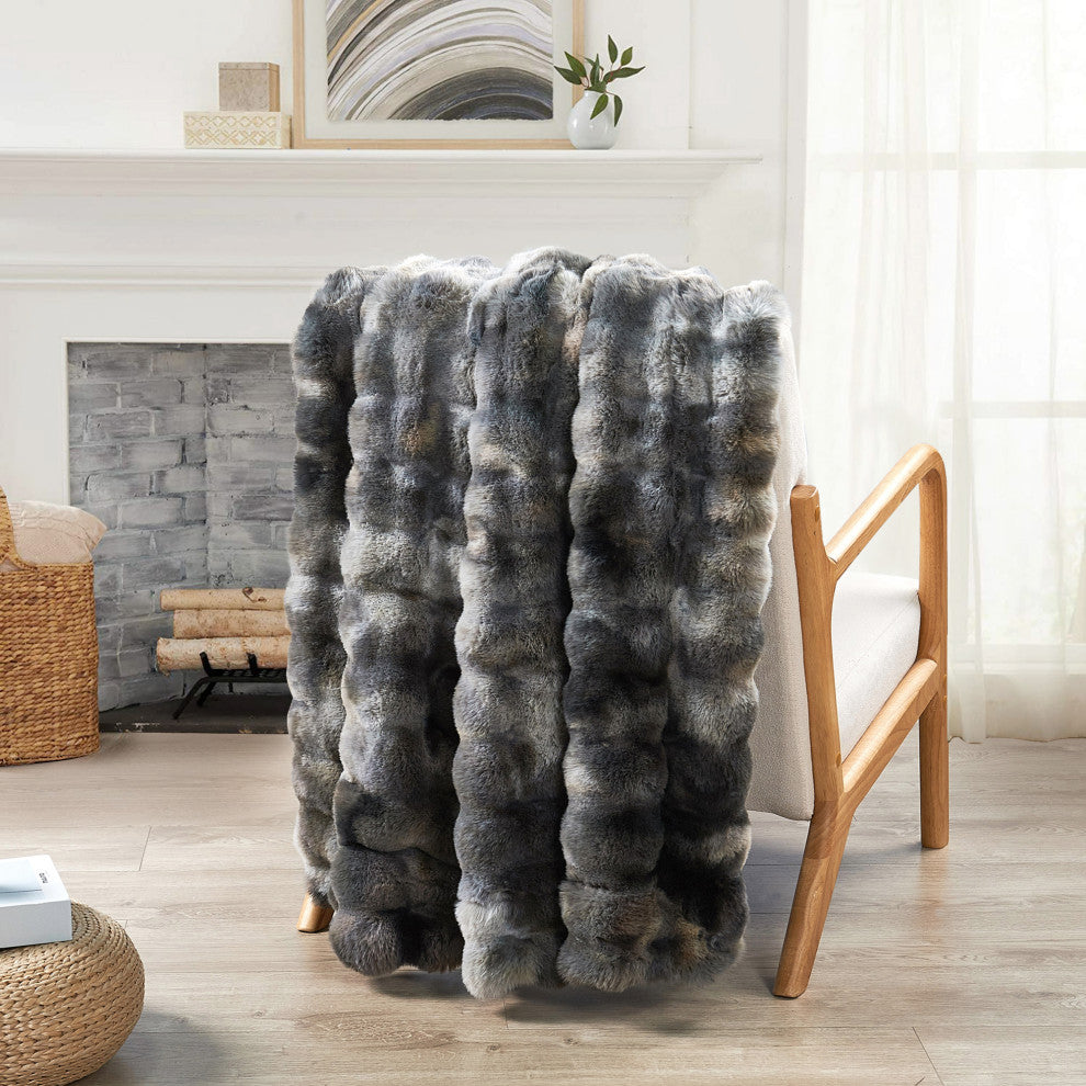 Tie-Dyeing Heavy Faux Fur Throw Blanket, Black/Grey
