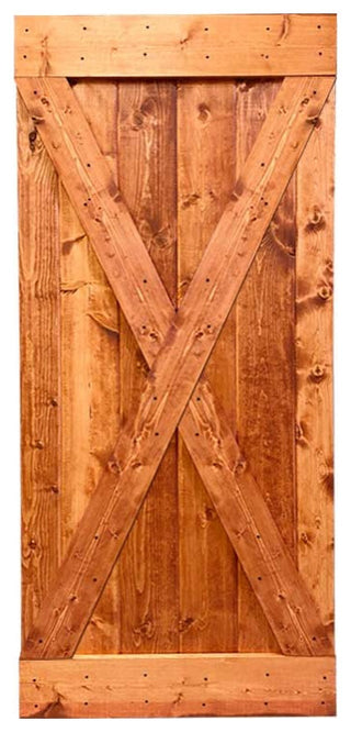 Stained Solid Pine Wood Sliding Barn Door, Red Walnut, 36"x84", X Series
