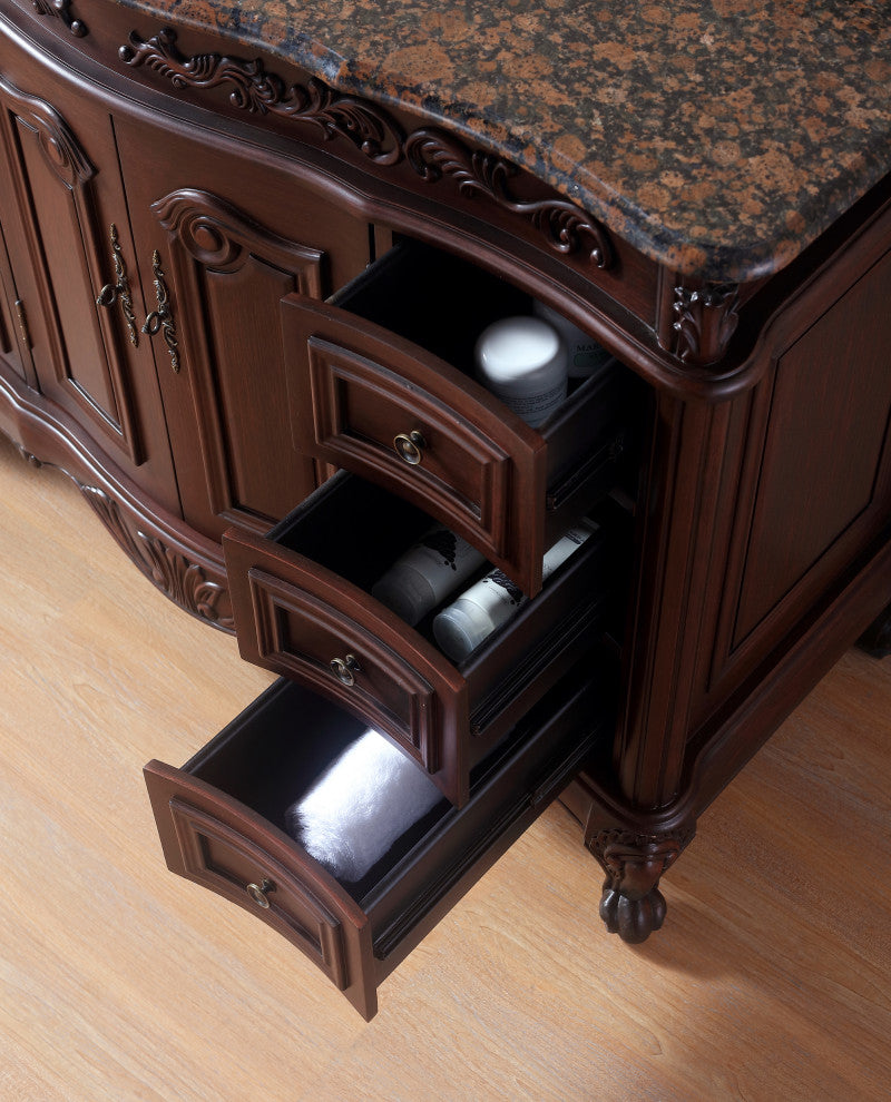 Stufurhome Cassandra 48" Single Sink Bathroom Vanity, Baltic Brown Granite Top