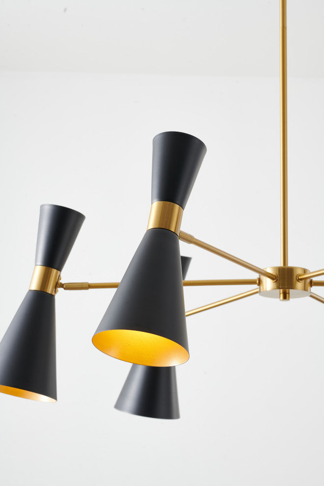 6-Light Gold Chandelier With Black Cone Shades