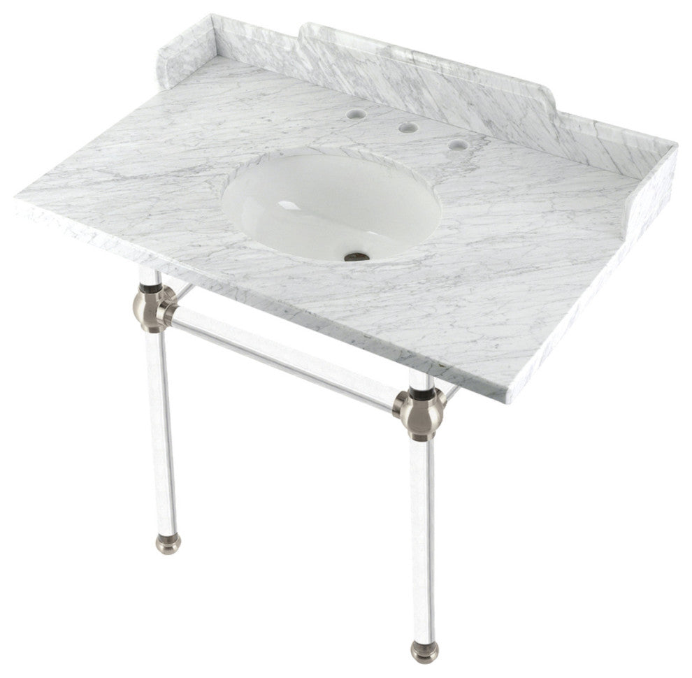 Kingston Brass LMS3630MA8 36" Carrara Marble Console Sink, Acrylic Legs