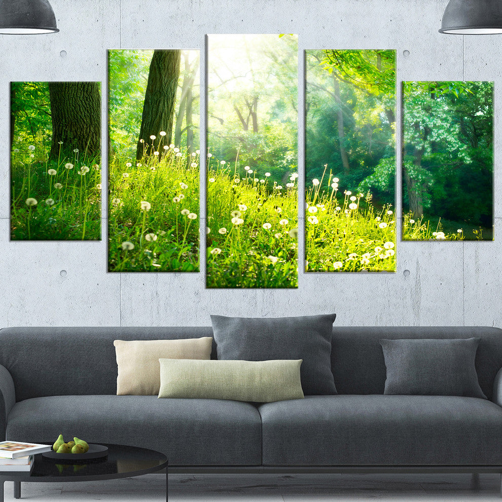 Beautiful Green Grass and Trees, Large Landscape Canvas Print, 60"x32", 5 Panels