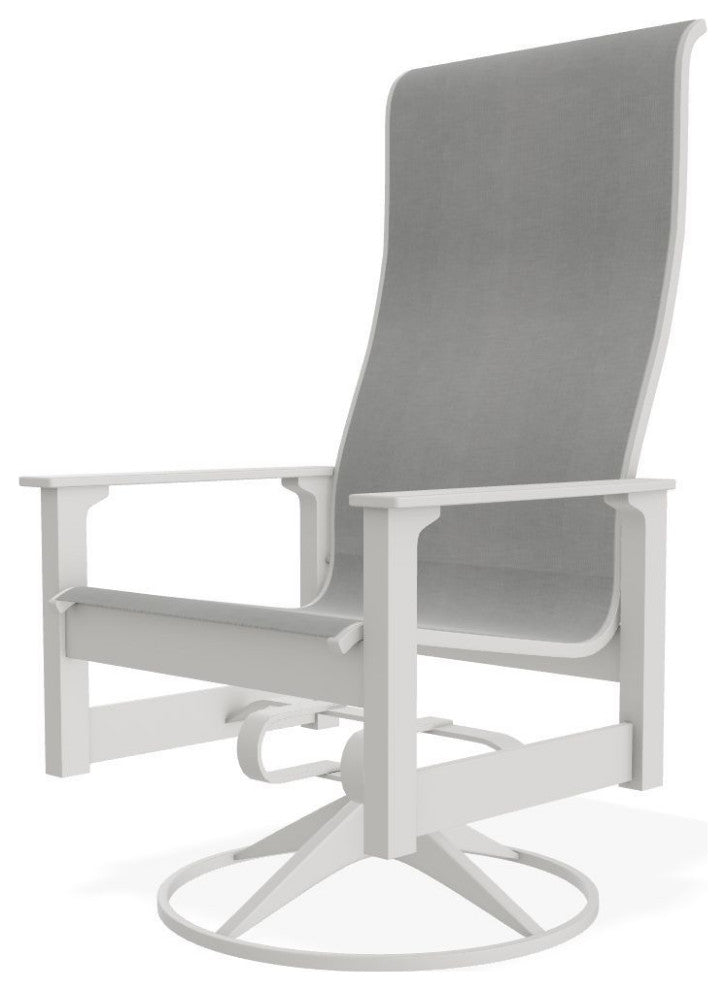 Leeward Sling Outdoor Swivel Rocker, Alloy/Snow