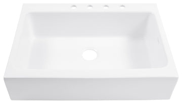 Parker White Fireclay 34" Single Bowl Quick-Fit Drop-In Kitchen Sink, 4 Holes