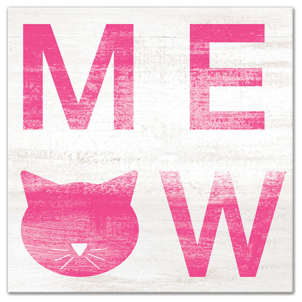 Designs Direct Meow Distressed Pink 16x16 Canvas Wall Art